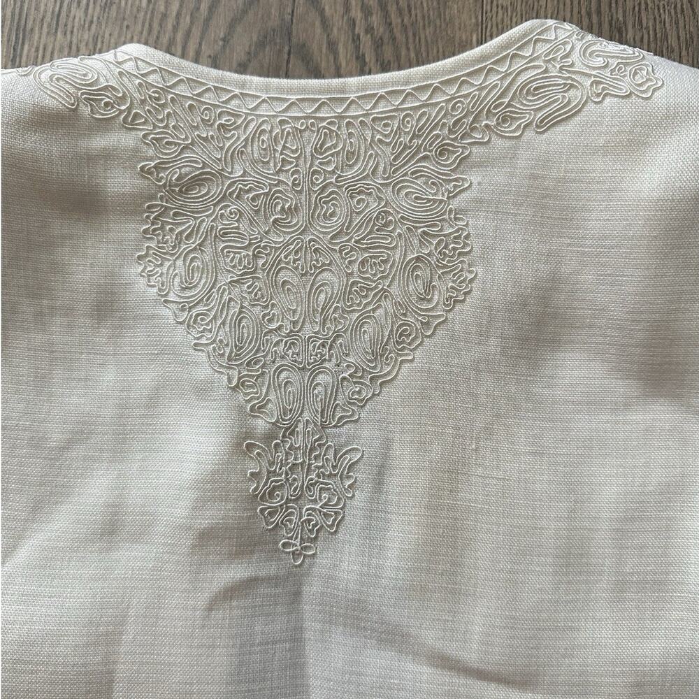 LINDA ALLARD ELLEN TRACY Linen Embroidered Duster Summer Coat Size 10 - Picture 3 of 16
